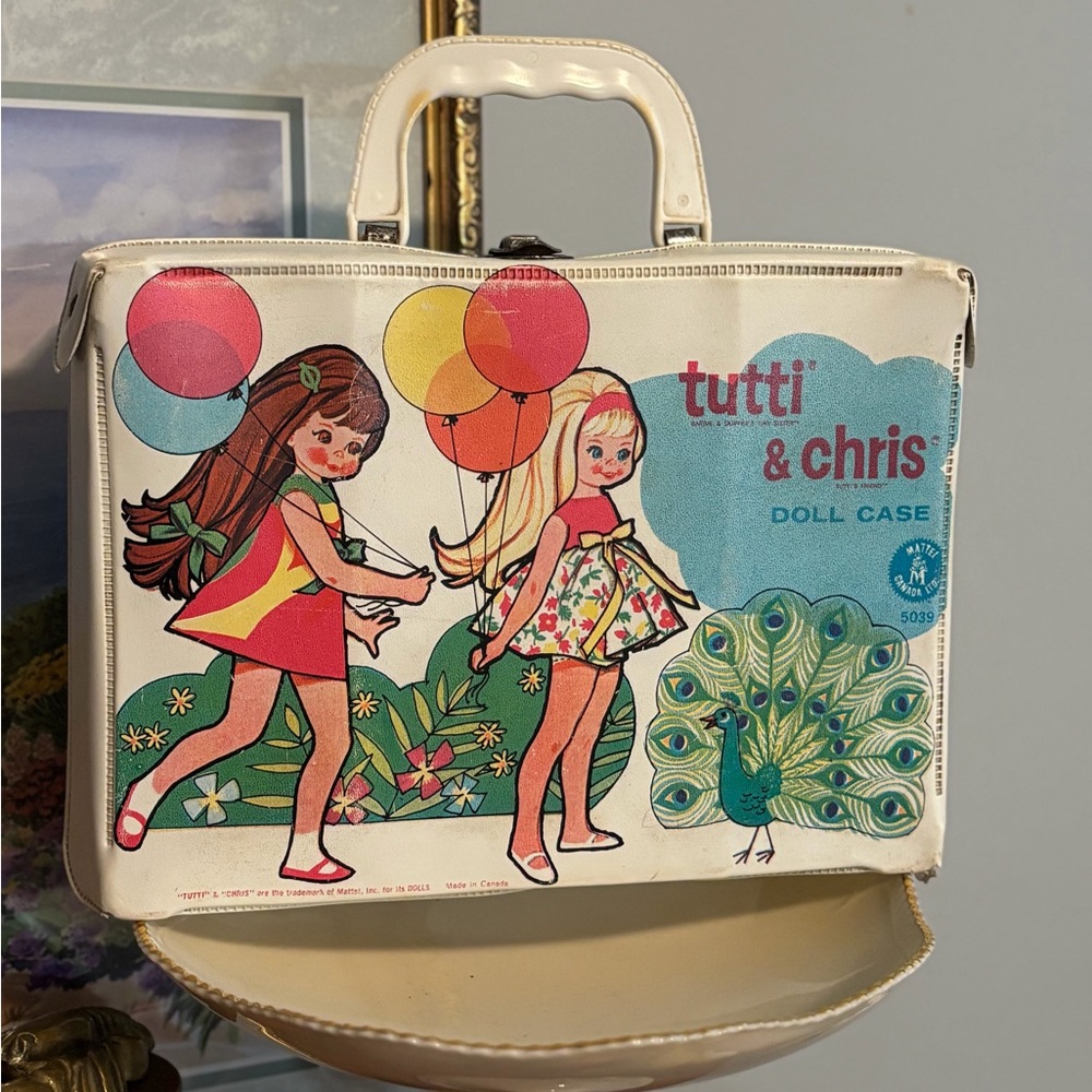 1965 Tutti & Chris Mattel Doll Case Vintage Graphic Vinyl Carry Case - White